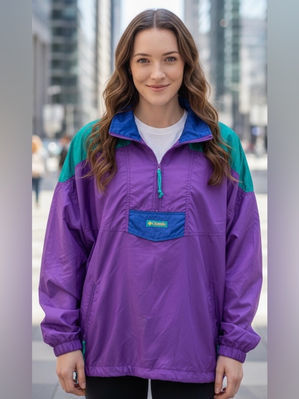 Vintage 90’s Columbia Windbreaker. Purple/Teal/Blue. Size Large.